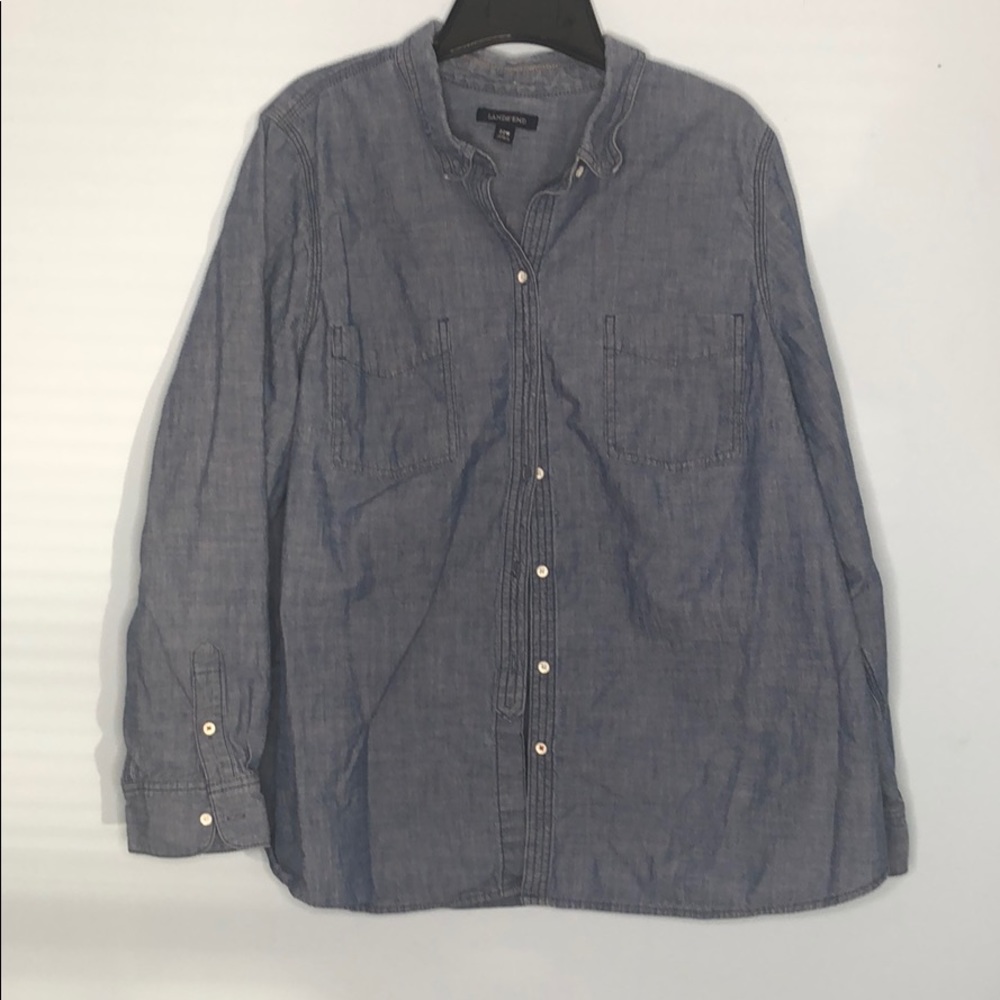 Lands End Chambray/denim button down  shirt 22W